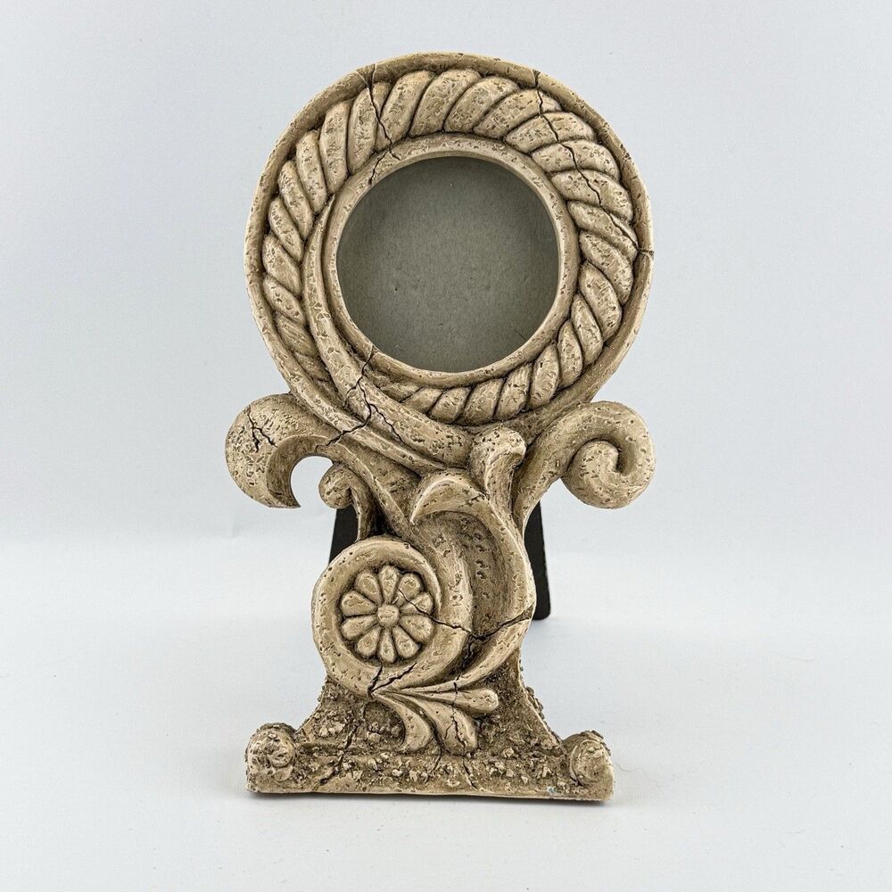 Vintage Ornate Plaster-Style Picture Frame Round 2x2 Photo Holder 7" Tall